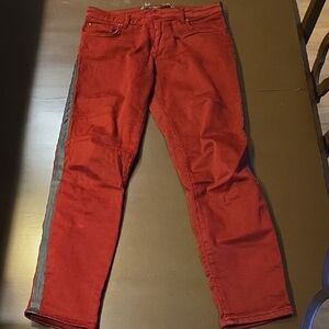 Zara Women's Burgundy Skinny Pants with Black Stripe